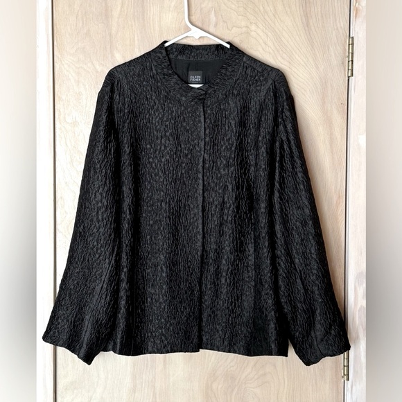 EILEEN FISHER Jacquard Silk Jacket Black Snap Front Long Sleeve Lined Plus 3X - Picture 1 of 16